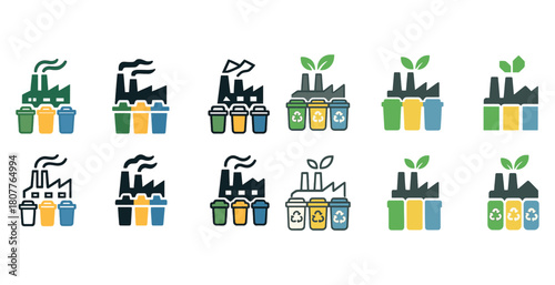 Recycling and industrial icons: factory and waste management concepts