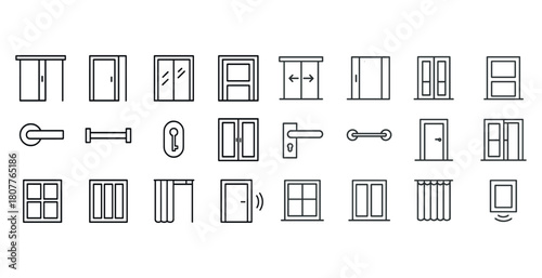 Collection of minimalist door and window icons in line art style