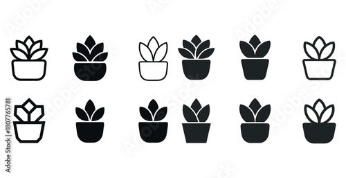 Diverse succulent silhouettes: icon collection with unique pot designs