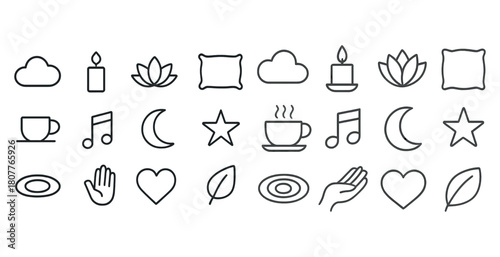Minimalist icons set: nature, relaxation, and well-being symbols