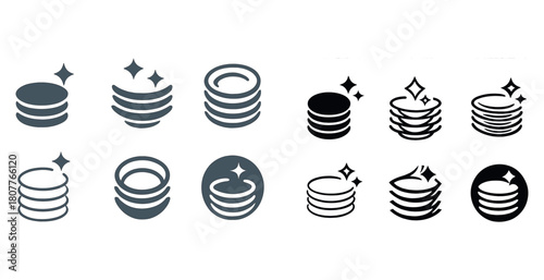 Shiny stack of plates icons reflecting cleanliness and simplicity
