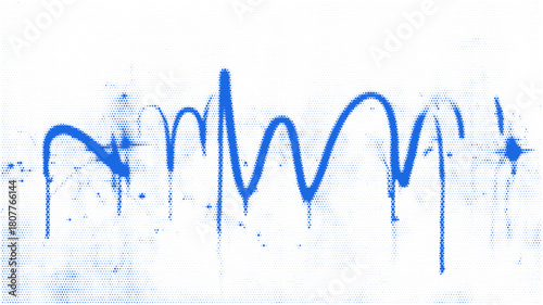 Graffiti urban punk drip splash brush texture with halftone effect. Blue aerosol paint spray background. Vector grunge abstract pattern and street art motion.