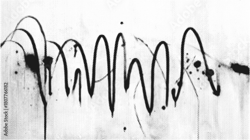 Urban grunge aerosol paint spray drip brush background in halftone texture style. Punk street pattern with black ink splashes and retro comic tone.