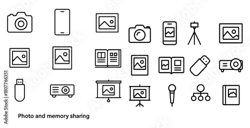 Photo and memory sharing icons - camera, phone, projector, usb