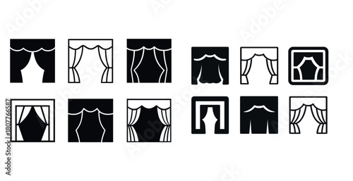Set of various curtain icons illustrating different styles and shapes