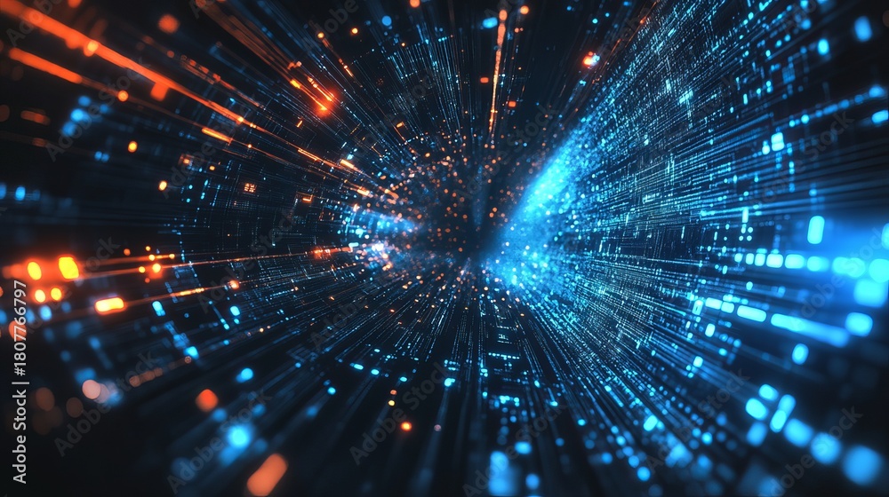Obraz premium Dive into the future with this stunning digital data stream, perfect for a modern tech company's website or an innovative marketing campaign