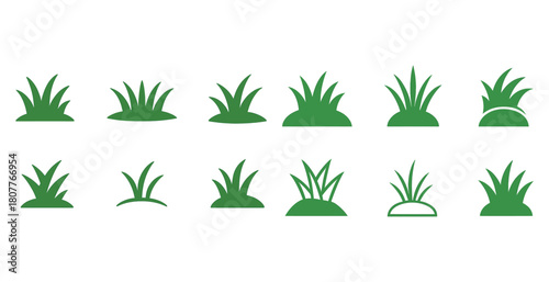 Set of green grass icon variations for design projects