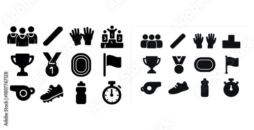 Sports icons collection: medals, trophies, flags, whistles, and more
