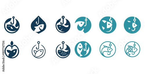 Abstract fish logos collection: diverse fishing icon designs