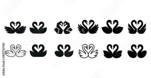 Set of swan logos: elegant black and white designs