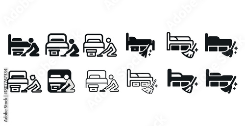 Various icons of people cleaning and making beds