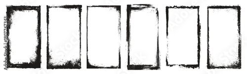 Rough paper frame border set. Crayon drawn overlay edge poster with worn grunge texture. Distressed rectangular brush outline with grain, folds, scratches, abstract paint marks. Old bg for collage.