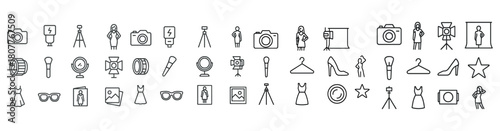 Fashion and photography icons: cameras, models, clothing, accessories set