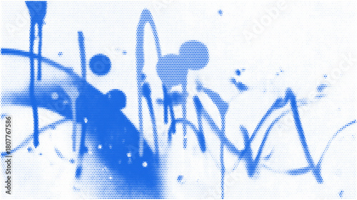 Blue graffiti halftone paint splash with abstract drips and retro comic tone. Grunge street texture for pop art poster or modern graphic design.