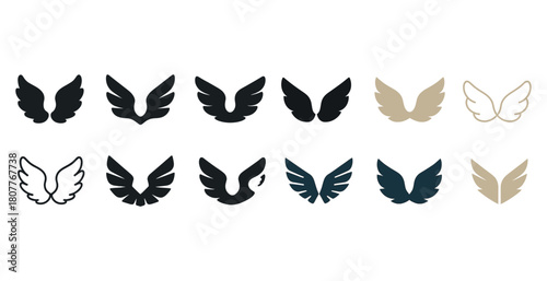 Collection of wing icons in various styles and colors