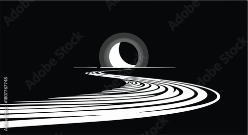 Abstract path leading to a luminous gateway under a dark sky