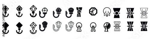 Geometric hook logo set in black and white design