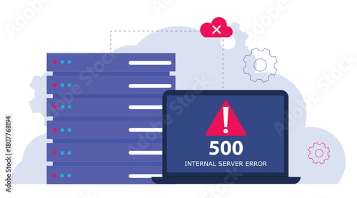 500 Internal server error. Website error, network error, cloud computing concept.