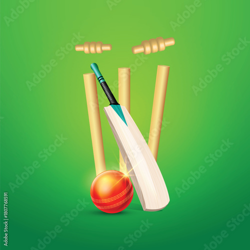 Professional Cricket Gear on a Vibrant Green Background