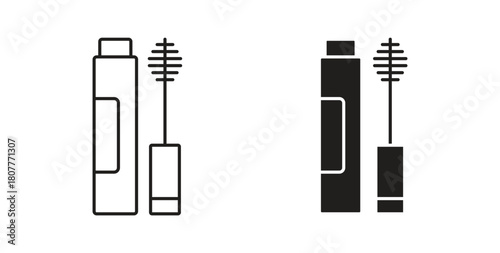 Mascara brush icons set. Simple line vector illustration