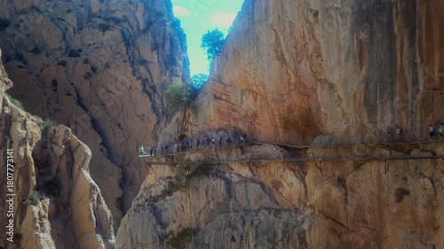 El Caminito del Rey is a route between the steep walls of the gorge in El Chorro, near Ardales in the Carolinas of Malaga, Spain.