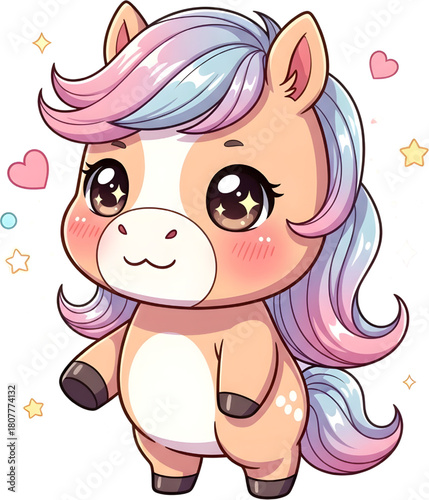 A cute chibi-style illustration of a small horse