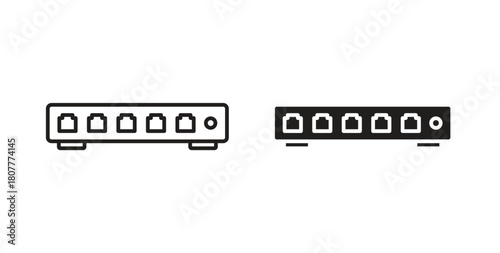 Network switch icons set. Simple line vector illustration