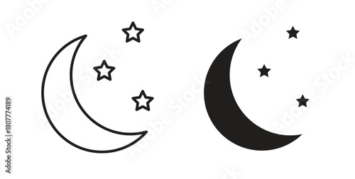 Night icons set. Simple line vector illustration