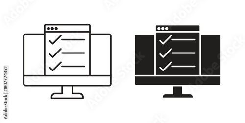 Online exam test icons set. Simple line vector illustration