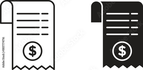 paper check receipt icons set. Simple line vector illustration