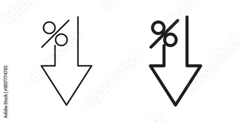 Percent down icons set. Simple line vector illustration