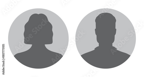 woman and man silhouette avatars or profile gray icon. male and female portraits, anonymous people icons different styles, oval, square, circle shape