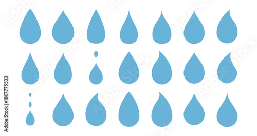 blue drops and droplet silhouette vector set. Drop icons on white background