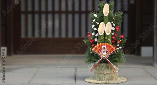 Traditional Japanese kadomatsu Christmas decorations on doorsteps