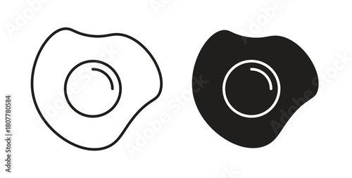 Egg fried icon with line and silhouette versions.