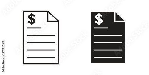 File invoice icon with line and silhouette versions.
