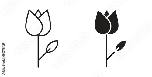 Flower tulip icon with line and silhouette versions.