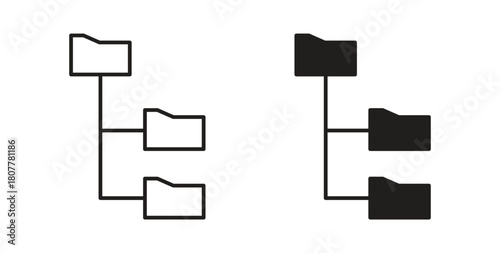 Folder tree icon with line and silhouette versions.