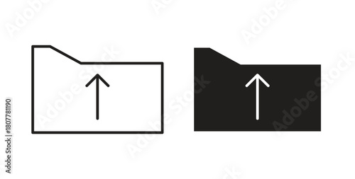 Folder upload icon with line and silhouette versions.