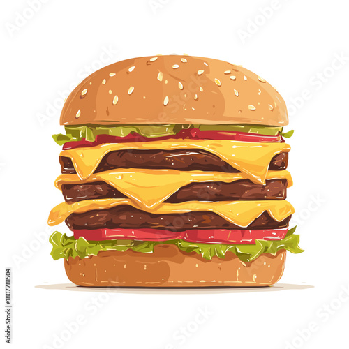 Vector illustration of a triple cheeseburger isolated on a white background