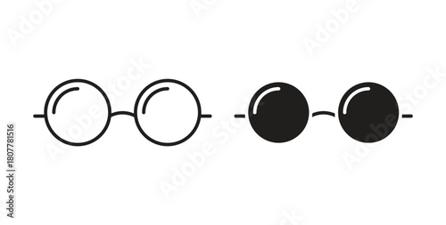 Glasses icon with line and silhouette versions.