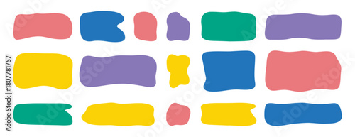 Hand drawn doodle organic colorful rectangle frame set. Abstract liquid shapes. freehand flat blobs. Irregular empty text box.