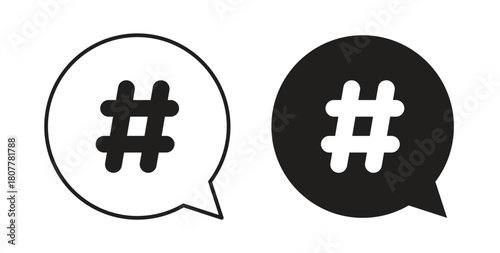 Hashtag icon with line and silhouette versions.