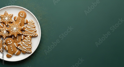 Festive holiday background with decorated gingerbread cookies