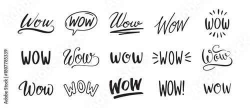 word WOW hand drawn lettering phrase or quote set. wow modern freehand style isolated on white background for print clipart.