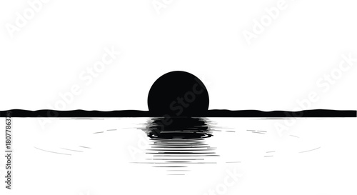 Minimalist abstract reflection of a dark sphere on rippling water