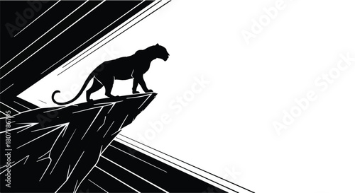 Majestic black panther stands on a cliff edge, surveying the vast unknown.