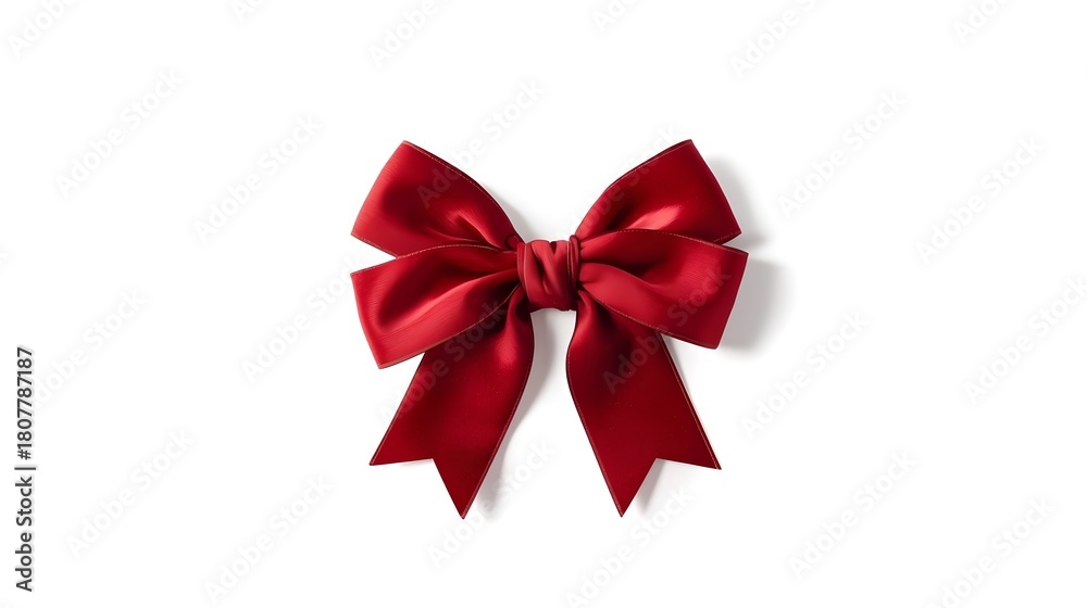 Fototapeta premium Elegant red ribbon and bow isolated on white, Red satin gift bow for Christmas and valentines