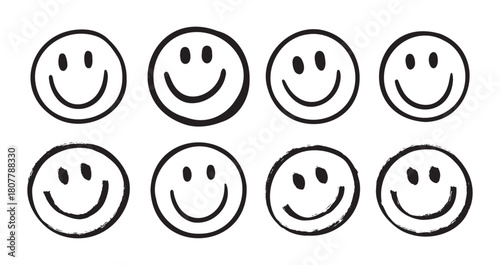 Happy face with smile vector, emoji, expression. Smile face brush stroke. expression joy, happiness. Free hand doodle icon