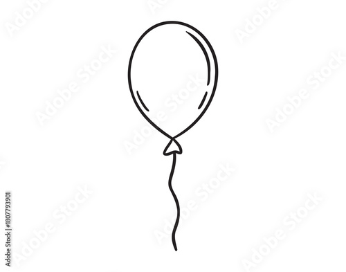 One helium balloon or gel balloon flying doodle hand drawn icon. Outline line drawing clipart symbol